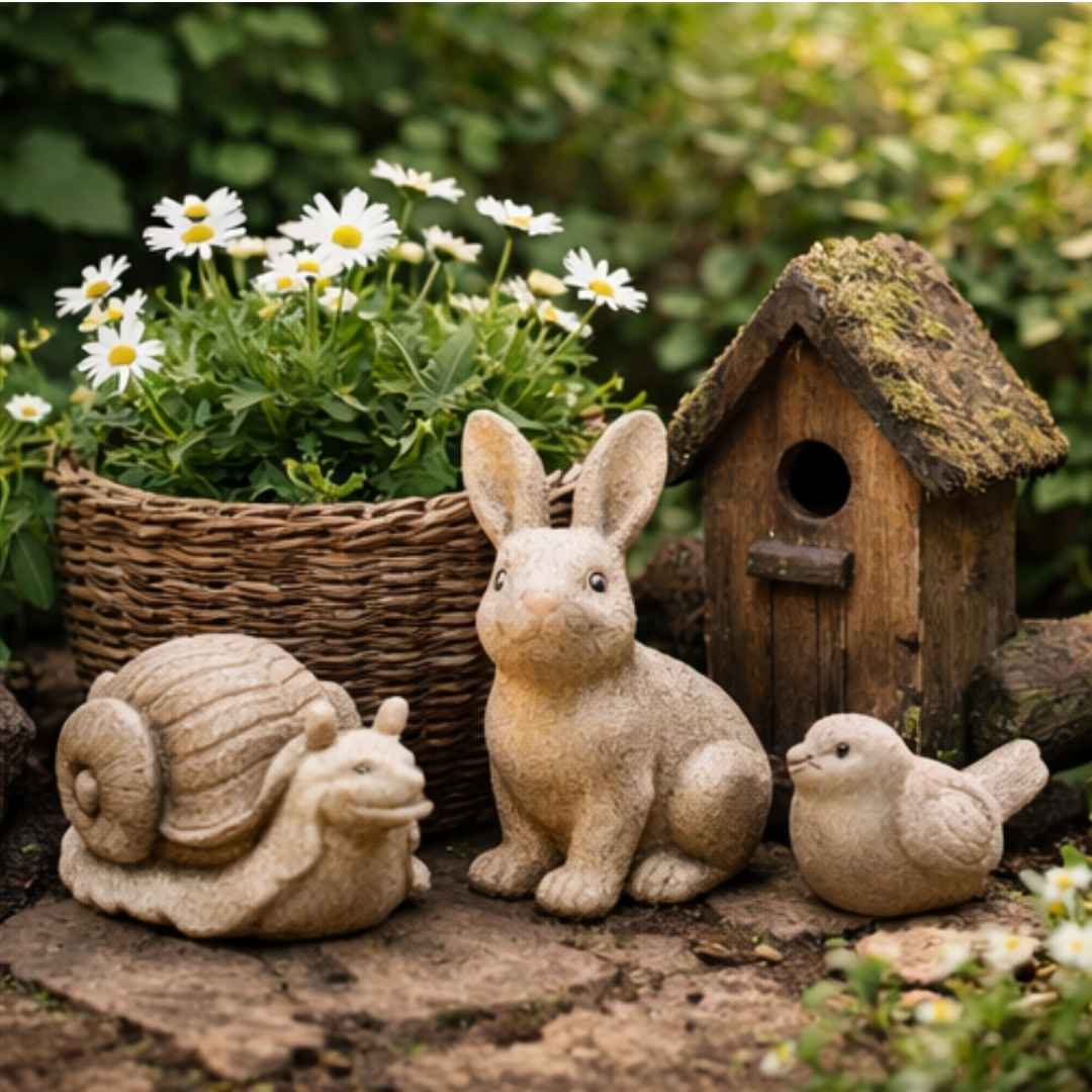 Zahradní dekorace v záhonu